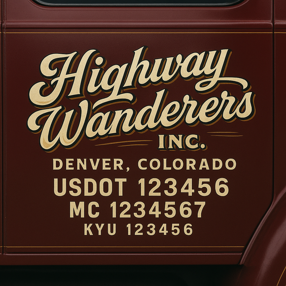Custom Designed Truck Door Decal With Company or Trucking Name, Location, USDOT, MC, CA, KYU or GVW Sticker Sign For Compliance (2-Pack)
