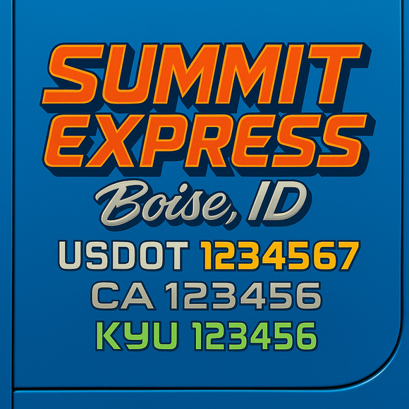 Custom Designed Truck Door Decal With Company or Trucking Name, Location, USDOT, MC, CA, KYU or GVW Sticker Sign For Compliance (2-Pack)