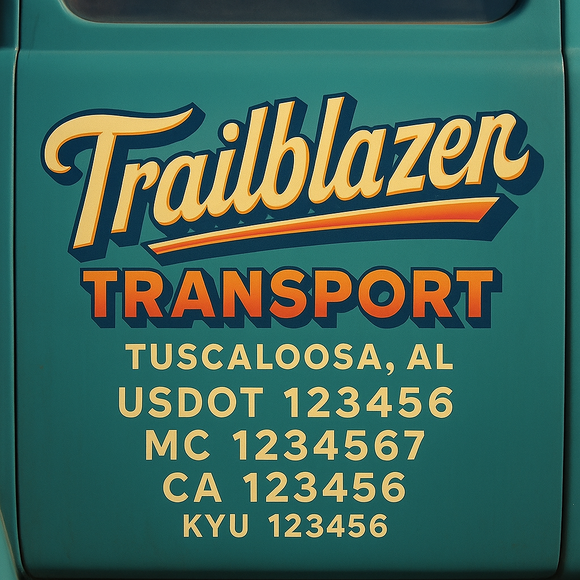 Custom Designed Truck Door Decal With Company or Trucking Name, Location, USDOT, MC, CA, KYU or GVW Sticker Sign For Compliance (2-Pack)