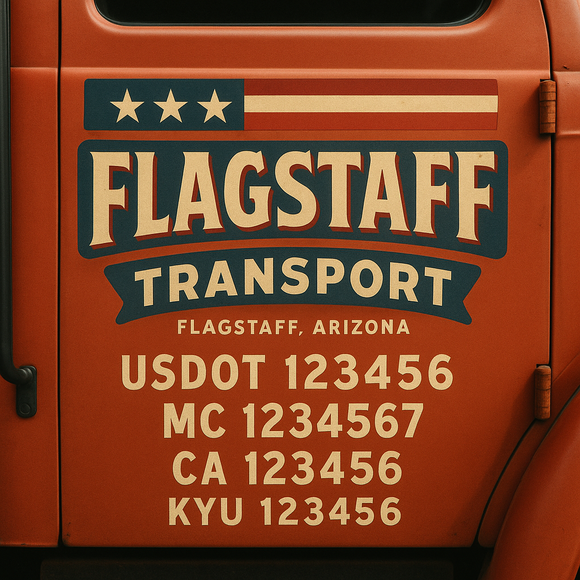 Custom Designed Truck Door Decal With Company or Trucking Name, Location, USDOT, MC, CA, KYU or GVW Sticker Sign For Compliance (2-Pack)