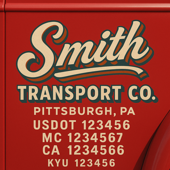 Custom Designed Truck Door Decal With Company or Trucking Name, Location, USDOT, MC, CA, KYU or GVW Sticker Sign For Compliance (2-Pack)