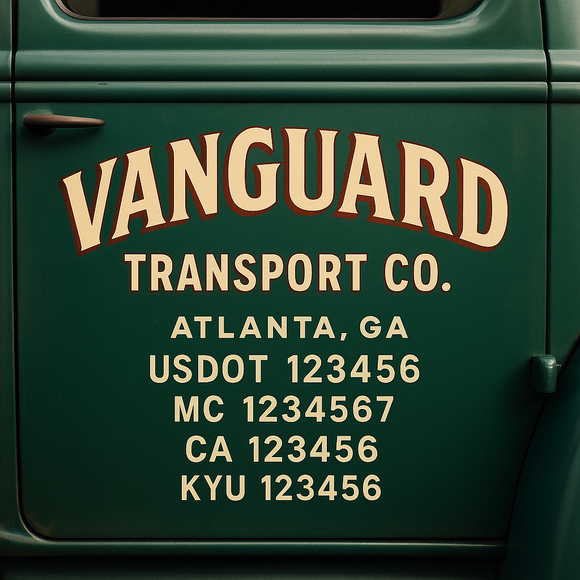Custom Designed Truck Door Decal With Company or Trucking Name, Location, USDOT, MC, CA, KYU or GVW Sticker Sign For Compliance (2-Pack)