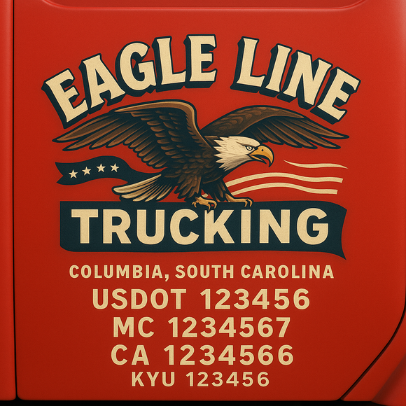 Custom Designed Truck Door Decal With Company or Trucking Name, Location, USDOT, MC, CA, KYU or GVW Sticker Sign For Compliance (2-Pack)