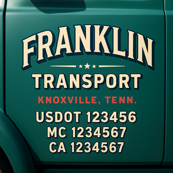 Truck Door Decal Sticker Lettering With USDOT, MC, CA, KYU, GVW & More | Custom Truck Door Decal Sticker Signs (Set of 2)