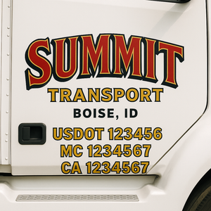 Truck Door Decal Sticker Lettering With USDOT, MC, CA, KYU, GVW & More | Custom Truck Door Decal Sticker Signs (Set of 2)