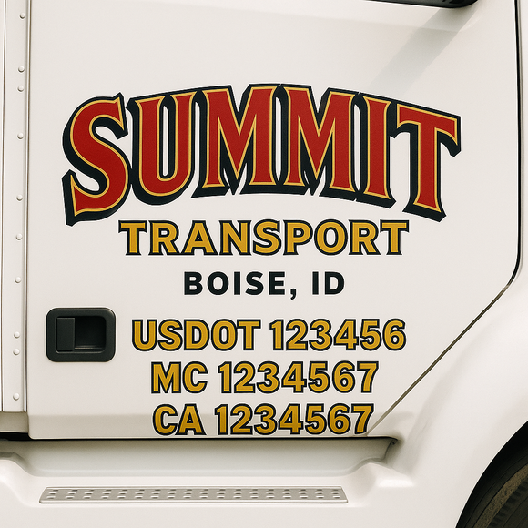 Truck Door Decal Sticker Lettering With USDOT, MC, CA, KYU, GVW & More | Custom Truck Door Decal Sticker Signs (Set of 2)