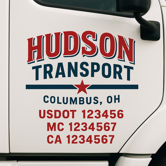 Truck Door Decal Sticker Lettering With USDOT, MC, CA, KYU, GVW & More | Custom Truck Door Decal Sticker Signs (Set of 2)