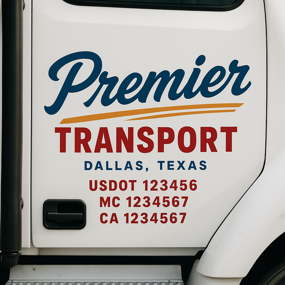 Truck Door Decal Sticker Lettering With USDOT, MC, CA, KYU, GVW & More | Custom Truck Door Decal Sticker Signs (Set of 2)