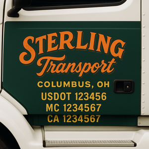 Truck Door Decal Sticker Lettering With USDOT, MC, CA, KYU, GVW & More | Custom Truck Door Decal Sticker Signs (Set of 2)