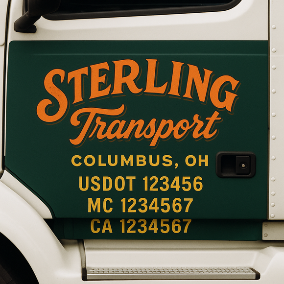Truck Door Decal Sticker Lettering With USDOT, MC, CA, KYU, GVW & More | Custom Truck Door Decal Sticker Signs (Set of 2)
