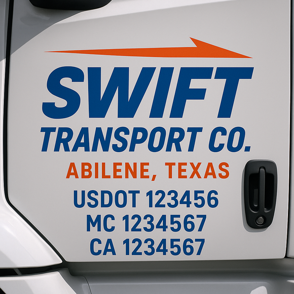 Truck Door Decal Sticker Lettering With USDOT, MC, CA, KYU, GVW & More | Custom Truck Door Decal Sticker Signs (Set of 2)