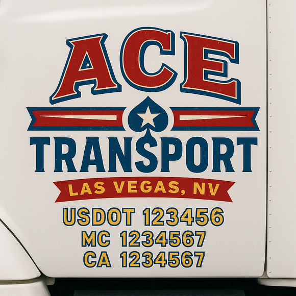 Truck Door Decal Sticker Lettering With USDOT, MC, CA, KYU, GVW & More | Custom Truck Door Decal Sticker Signs (Set of 2)