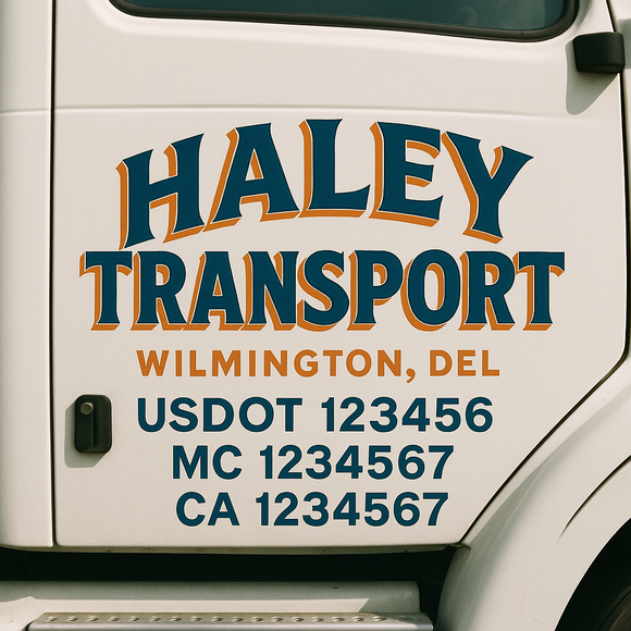 Truck Door Decal Sticker Lettering With USDOT, MC, CA, KYU, GVW & More | Custom Truck Door Decal Sticker Signs (Set of 2)