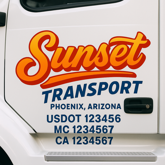 Truck Door Decal Sticker Lettering With USDOT, MC, CA, KYU, GVW & More | Custom Truck Door Decal Sticker Signs (Set of 2)