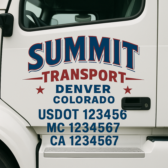 Truck Door Decal Sticker Lettering With USDOT, MC, CA, KYU, GVW & More | Custom Truck Door Decal Sticker Signs (Set of 2)