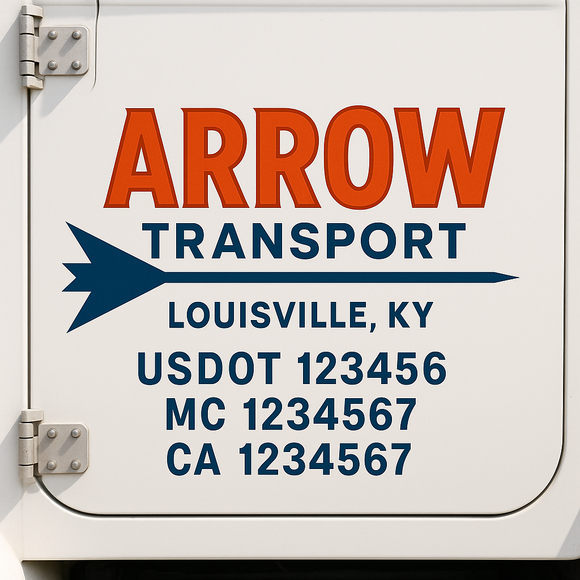 Truck Door Decal Sticker Lettering With USDOT, MC, CA, KYU, GVW & More | Custom Truck Door Decal Sticker Signs (Set of 2)