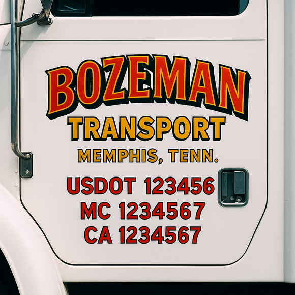 Truck Door Decal Sticker Lettering With USDOT, MC, CA, KYU, GVW & More | Custom Truck Door Decal Sticker Signs (Set of 2)