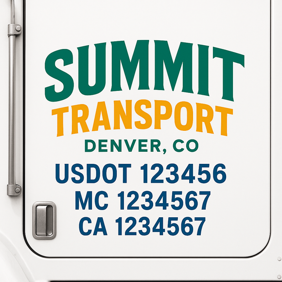 Truck Door Decal Sticker Lettering With USDOT, MC, CA, KYU, GVW & More | Custom Truck Door Decal Sticker Signs (Set of 2)