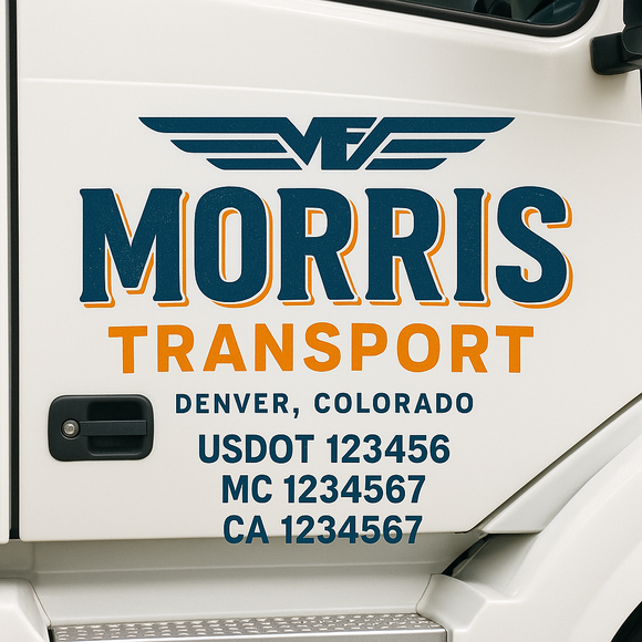 Truck Door Decal Sticker Lettering With USDOT, MC, CA, KYU, GVW & More | Custom Truck Door Decal Sticker Signs (Set of 2)