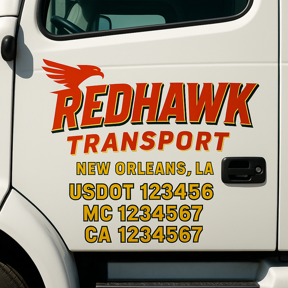Truck Door Decal Sticker Lettering With USDOT, MC, CA, KYU, GVW & More | Custom Truck Door Decal Sticker Signs (Set of 2)