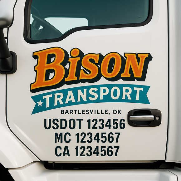 Truck Door Decal Sticker Lettering With USDOT, MC, CA, KYU, GVW & More | Custom Truck Door Decal Sticker Signs (Set of 2)