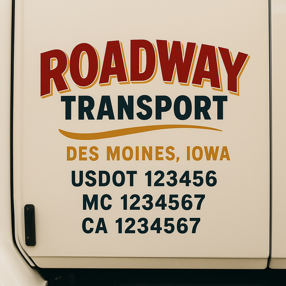 Truck Door Decal Sticker Lettering With USDOT, MC, CA, KYU, GVW & More | Custom Truck Door Decal Sticker Signs (Set of 2)