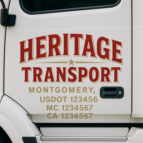 Truck Door Decal Sticker Lettering With USDOT, MC, CA, KYU, GVW & More | Custom Truck Door Decal Sticker Signs (Set of 2)