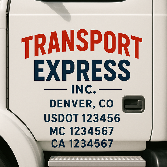 Truck Door Decal Sticker Lettering With USDOT, MC, CA, KYU, GVW & More | Custom Truck Door Decal Sticker Signs (Set of 2)