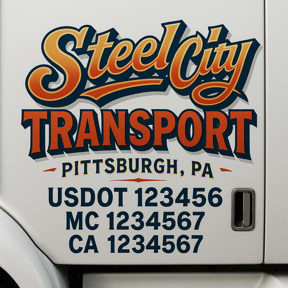 Truck Door Decal Sticker Lettering With USDOT, MC, CA, KYU, GVW & More | Custom Truck Door Decal Sticker Signs (Set of 2)