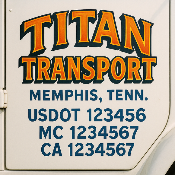 Truck Door Decal Sticker Lettering With USDOT, MC, CA, KYU, GVW & More | Custom Truck Door Decal Sticker Signs (Set of 2)