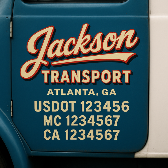 Truck Door Decal Sticker Lettering With USDOT, MC, CA, KYU, GVW & More | Custom Truck Door Decal Sticker Signs (Set of 2)