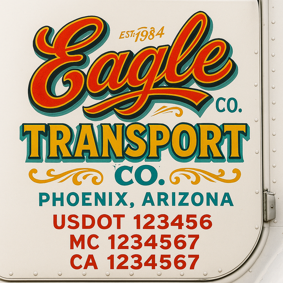 Truck Door Decal Sticker Lettering With USDOT, MC, CA, KYU, GVW & More | Custom Truck Door Decal Sticker Signs (Set of 2)