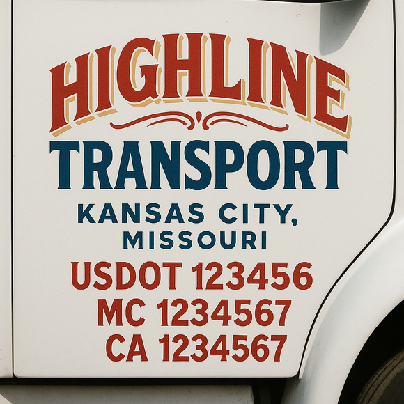 Truck Door Decal Sticker Lettering With USDOT, MC, CA, KYU, GVW & More | Custom Truck Door Decal Sticker Signs (Set of 2)