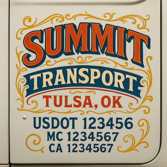 Truck Door Decal Sticker Lettering With USDOT, MC, CA, KYU, GVW & More | Custom Truck Door Decal Sticker Signs (Set of 2)