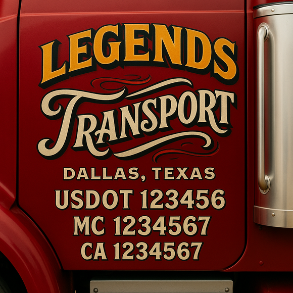Truck Door Decal Sticker Lettering With USDOT, MC, CA, KYU, GVW & More | Custom Truck Door Decal Sticker Signs (Set of 2)