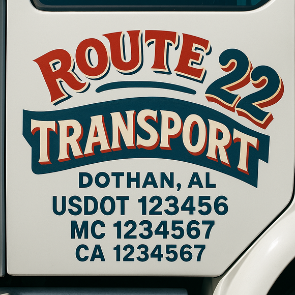 Truck Door Decal Sticker Lettering With USDOT, MC, CA, KYU, GVW & More | Custom Truck Door Decal Sticker Signs (Set of 2)