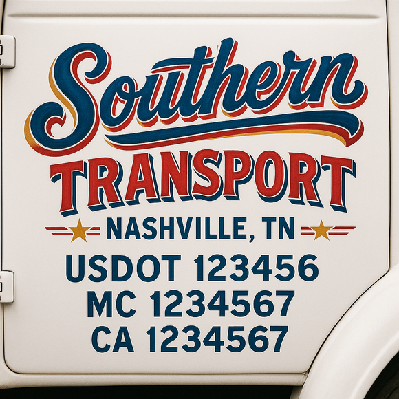 Truck Door Decal Sticker Lettering With USDOT, MC, CA, KYU, GVW & More | Custom Truck Door Decal Sticker Signs (Set of 2)