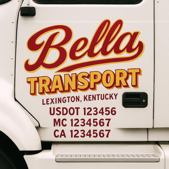 Truck Door Decal Sticker Lettering With USDOT, MC, CA, KYU, GVW & More | Custom Truck Door Decal Sticker Signs (Set of 2)