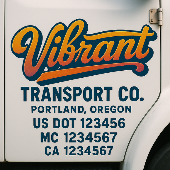 Truck Door Decal Sticker Lettering With USDOT, MC, CA, KYU, GVW & More | Custom Truck Door Decal Sticker Signs (Set of 2)