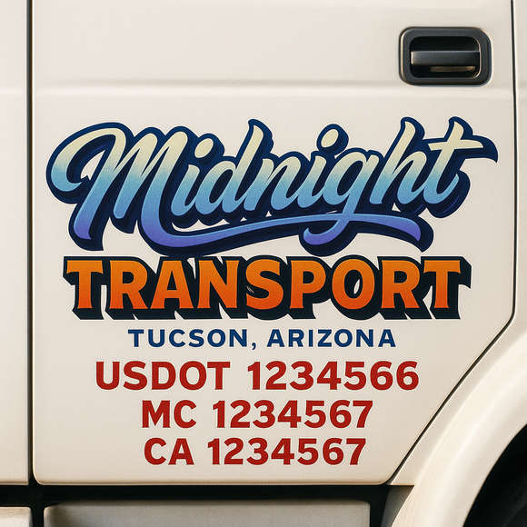 Truck Door Decal Sticker Lettering With USDOT, MC, CA, KYU, GVW & More | Custom Truck Door Decal Sticker Signs (Set of 2)