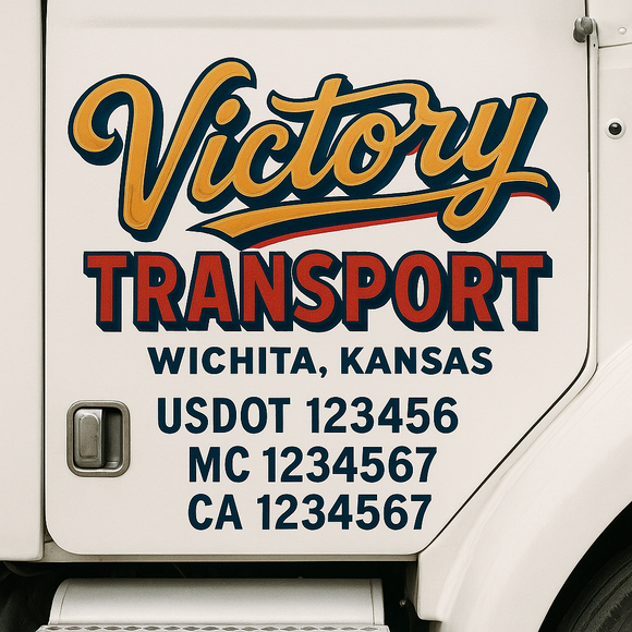 Truck Door Decal Sticker Lettering With USDOT, MC, CA, KYU, GVW & More | Custom Truck Door Decal Sticker Signs (Set of 2)