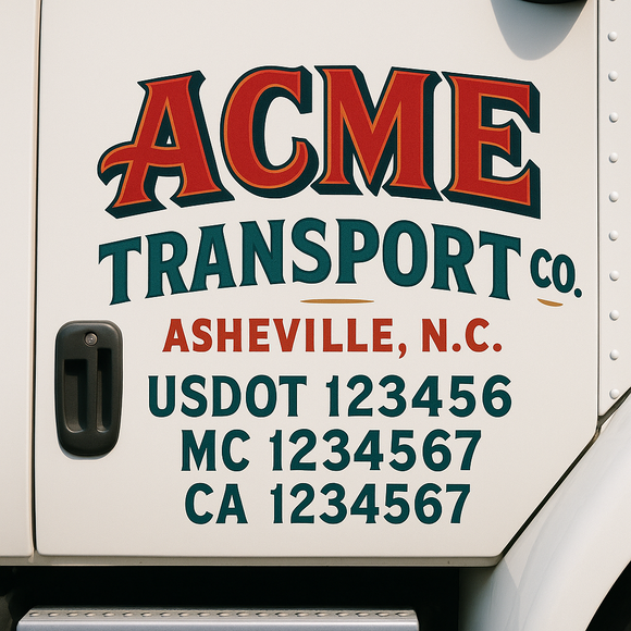 Truck Door Decal Sticker Lettering With USDOT, MC, CA, KYU, GVW & More | Custom Truck Door Decal Sticker Signs (Set of 2)