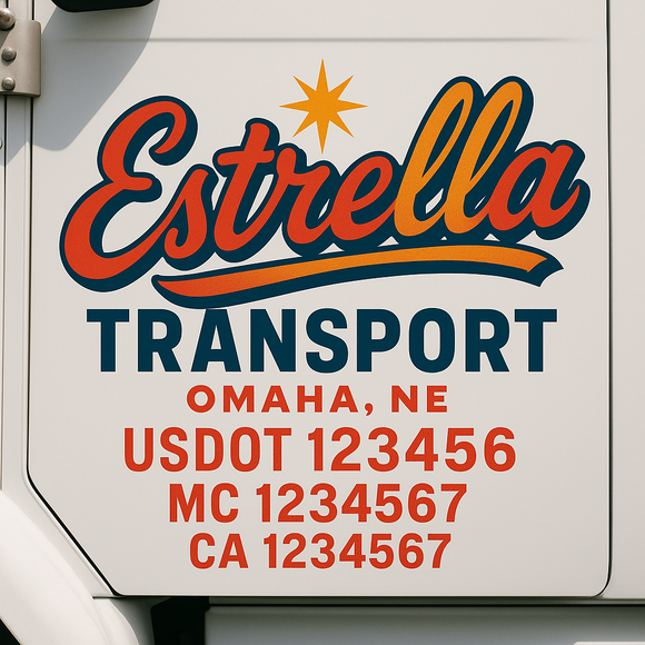Truck Door Decal Sticker Lettering With USDOT, MC, CA, KYU, GVW & More | Custom Truck Door Decal Sticker Signs (Set of 2)