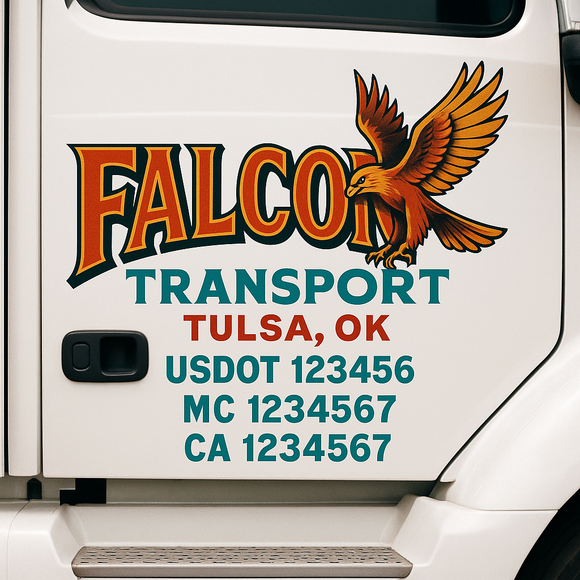 Truck Door Decal Sticker Lettering With USDOT, MC, CA, KYU, GVW & More | Custom Truck Door Decal Sticker Signs (Set of 2)