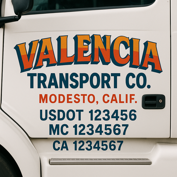 Truck Door Decal Sticker Lettering With USDOT, MC, CA, KYU, GVW & More | Custom Truck Door Decal Sticker Signs (Set of 2)