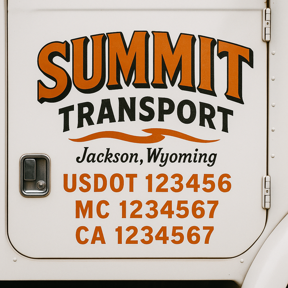 Truck Door Decal Sticker Lettering With USDOT, MC, CA, KYU, GVW & More | Custom Truck Door Decal Sticker Signs (Set of 2)