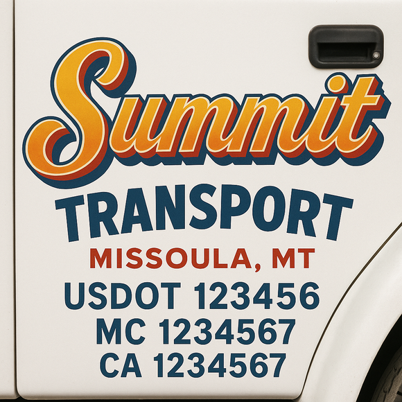 Truck Door Decal Sticker Lettering With USDOT, MC, CA, KYU, GVW & More | Custom Truck Door Decal Sticker Signs (Set of 2)