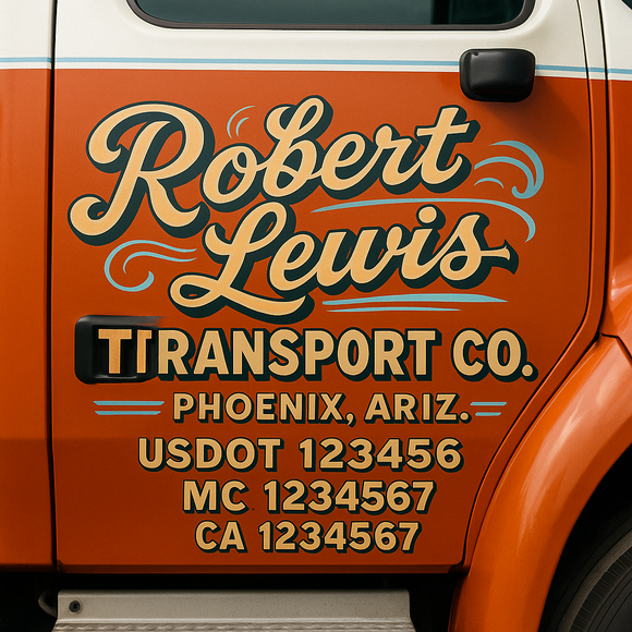 Truck Door Decal Sticker Lettering With USDOT, MC, CA, KYU, GVW & More | Custom Truck Door Decal Sticker Signs (Set of 2)