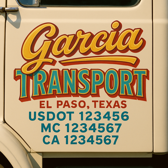 Truck Door Decal Sticker Lettering With USDOT, MC, CA, KYU, GVW & More | Custom Truck Door Decal Sticker Signs (Set of 2)