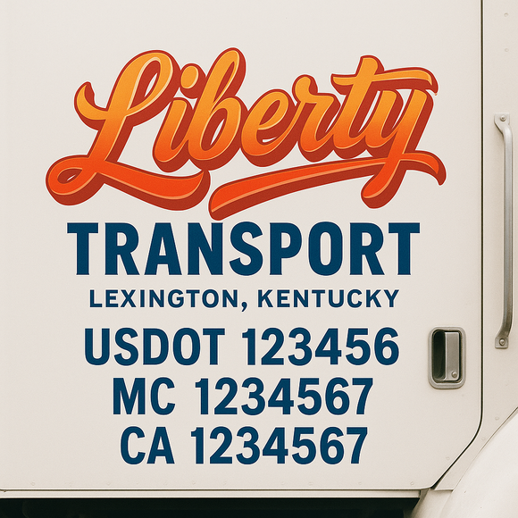 Truck Door Decal Sticker Lettering With USDOT, MC, CA, KYU, GVW & More | Custom Truck Door Decal Sticker Signs (Set of 2)